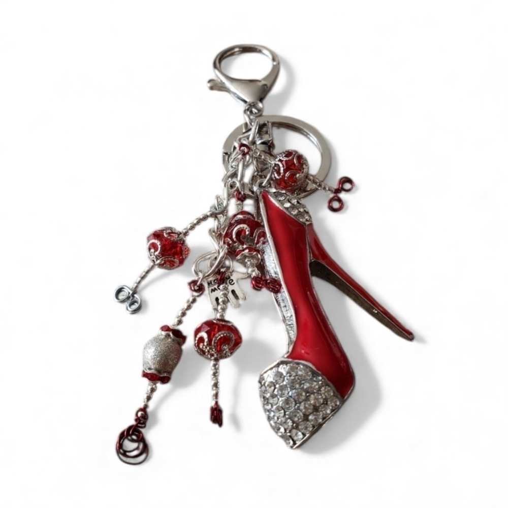 Red Shoe & Rhinestone Purse/Keychain, Handmade New One Of A Kind